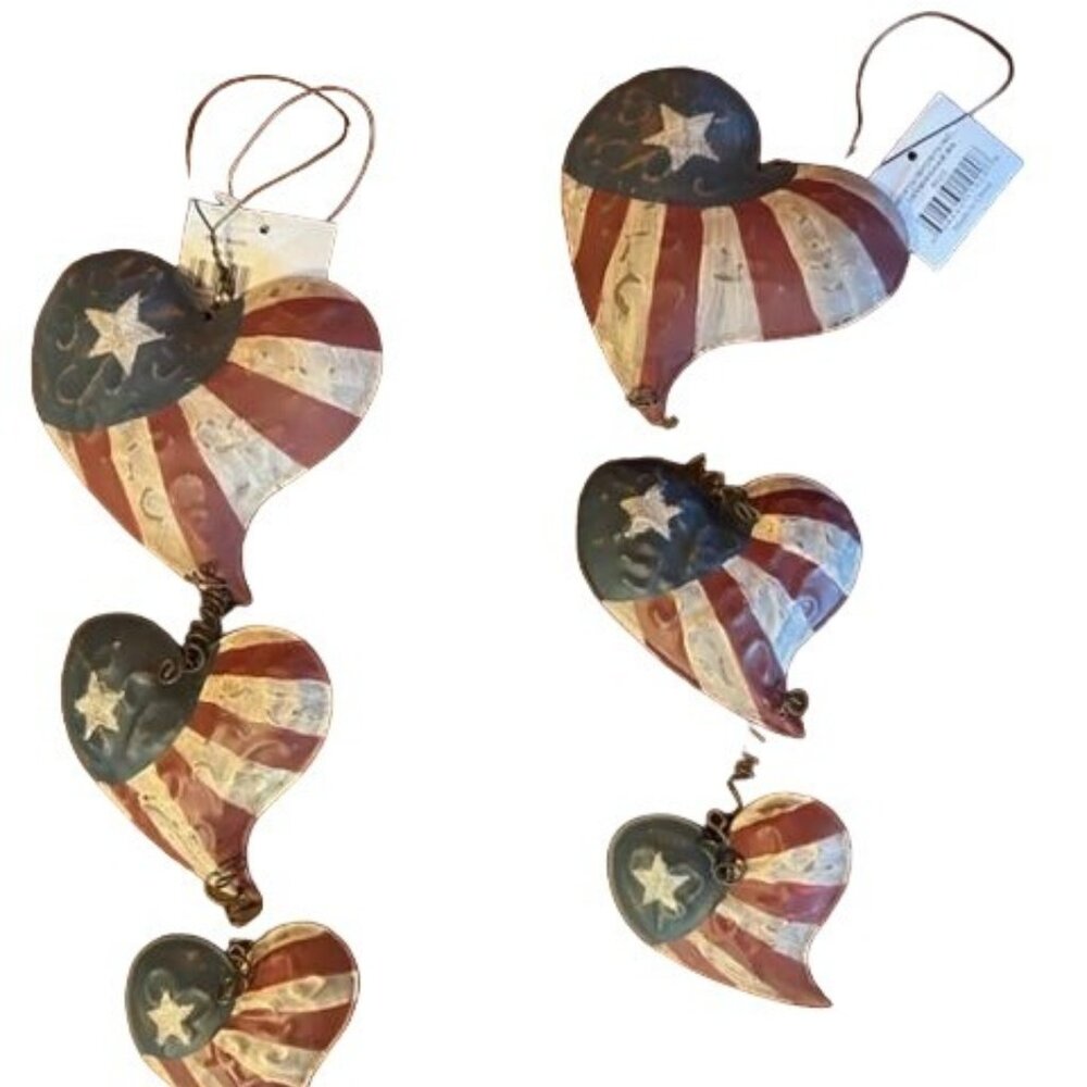 Rustic Patriotic Metal Heart Wall Hanging Trio 4th of July‎ Decoration set of 2